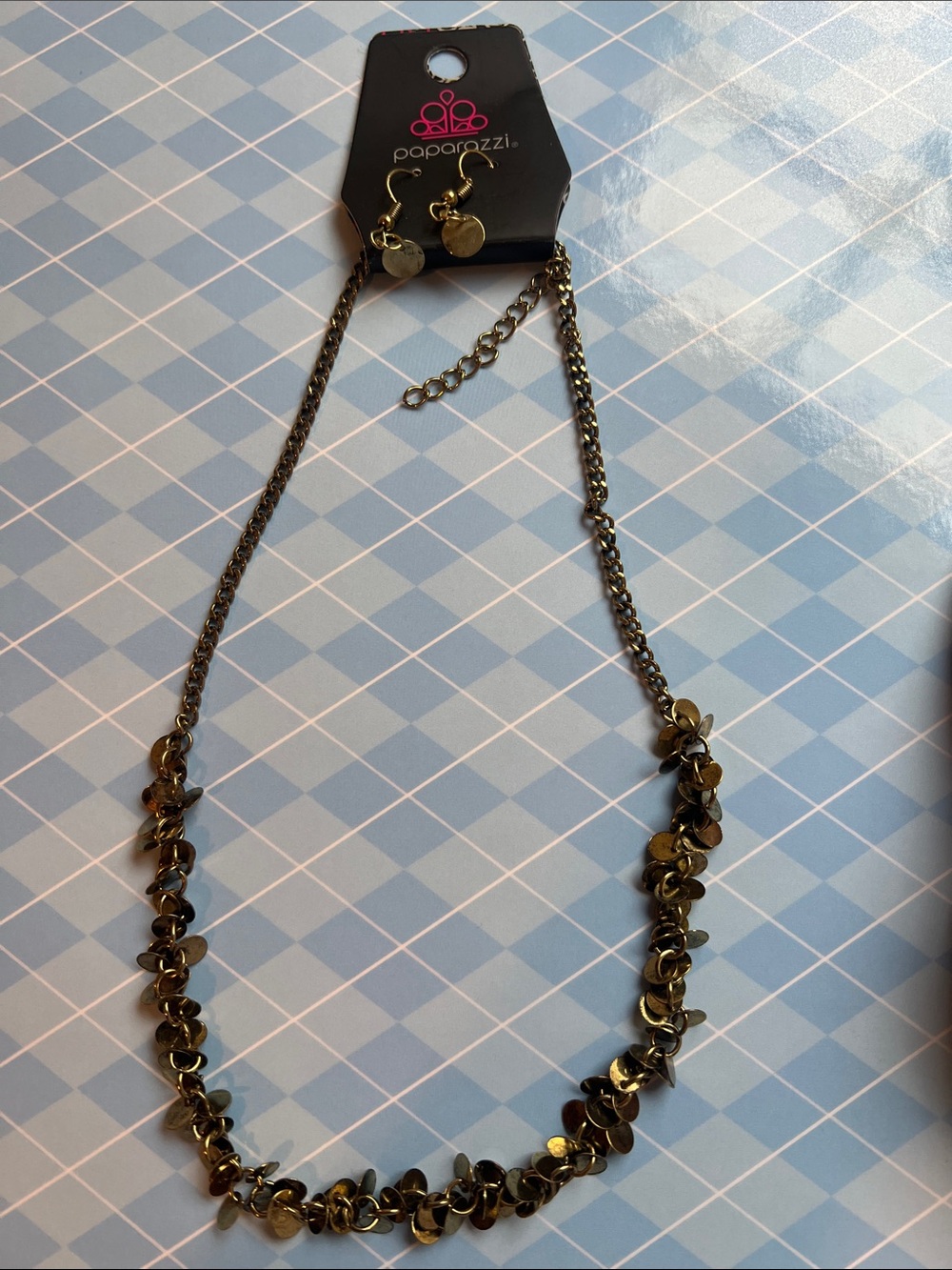 paparazzi Gold Sequin Cluster Necklace with Matching Earrings